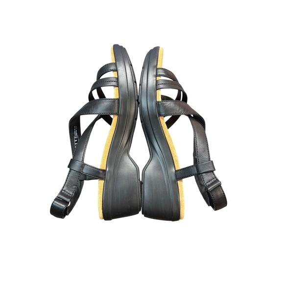 Clarks Artisan Black Leather Sandals Women's 8M Strappy Comfort Dressy Wedge Low - Picture 10 of 13